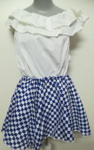 Adult Female Costumes to Hire - German White top & BLUE Checked skirt